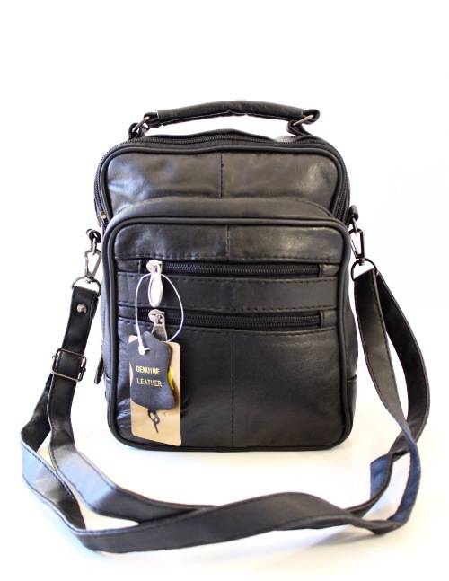 Unisex Black Genuine Leather Shoulder Bag