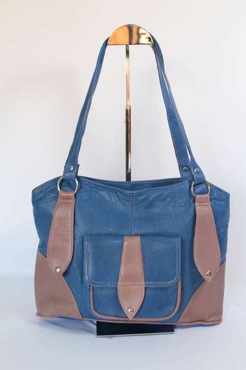 Stunning REAL LEATHER HANDBAG -Blue - Classical style!