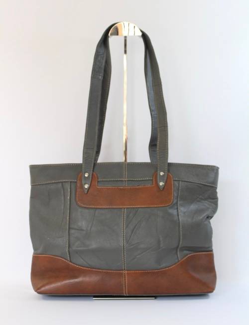 REAL LEATHER HAND/TRAVEL BAG in Charcoal Grey with Buckle detail - Trendy!