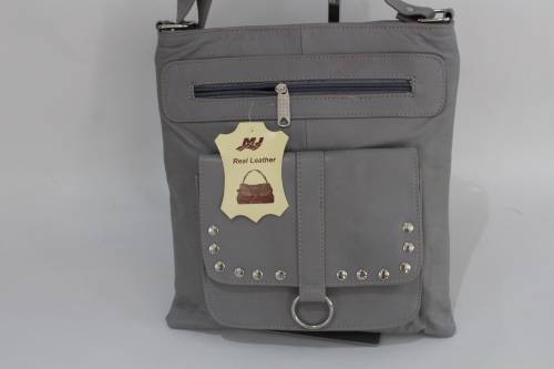 Unisex Real  Leather shoulder bag- Dark Grey-Enough room for all essentials!
