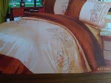 Beautiful IMPORTED embroided satin QUEEN duvet cover set with curtains- Peach