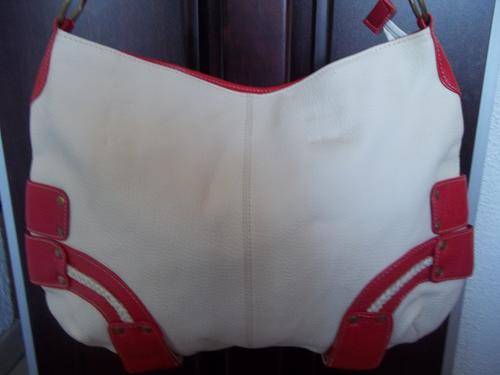 **ONLY ONE**stunning 100%  Genuine leather  Hand Bag: CREAM & RED!Great modern style, made to last!