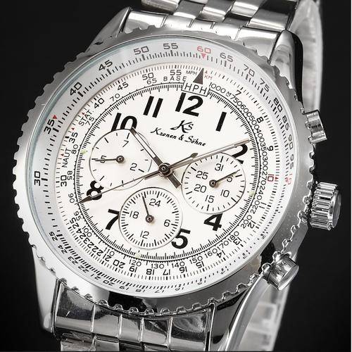Classic KS Aviator Stainless Full Steel Luxury Calendar Waterproof Wrap Gift Wrist A