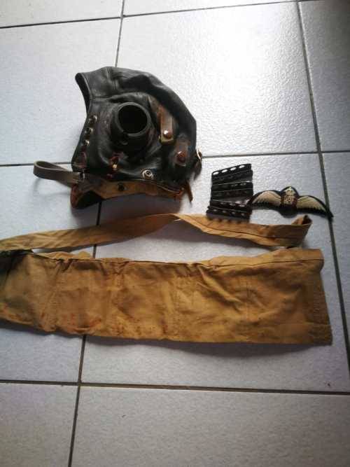 WW2 Pilot Helmet, Pilot wings, 303 Bandolier and 303 Clips