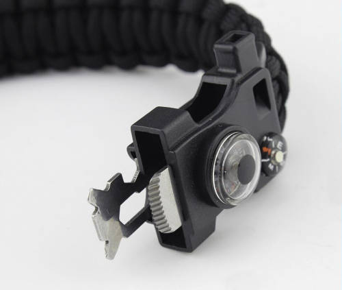 Survival bracelet with compass, flint and handy multitool