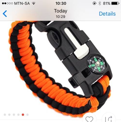 Survival bracelet with compass, flint and handy multitool