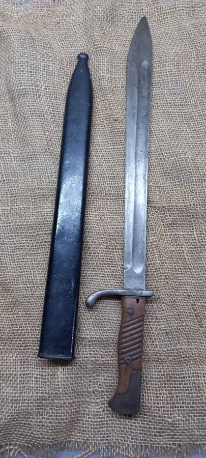 WW1 GERMAN IMPERIAL ARMY BUTCHERS BLADE BAYONET BY SIMPSON and CO. SUHL1915 WITH SCABBARD