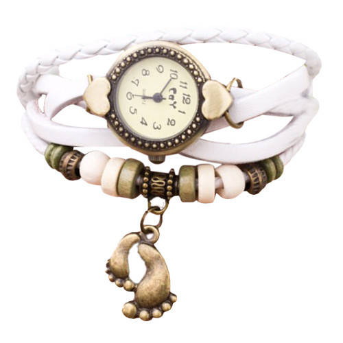 Smile Women Watch Quartz Weave Around Leather Cherry Bracelet