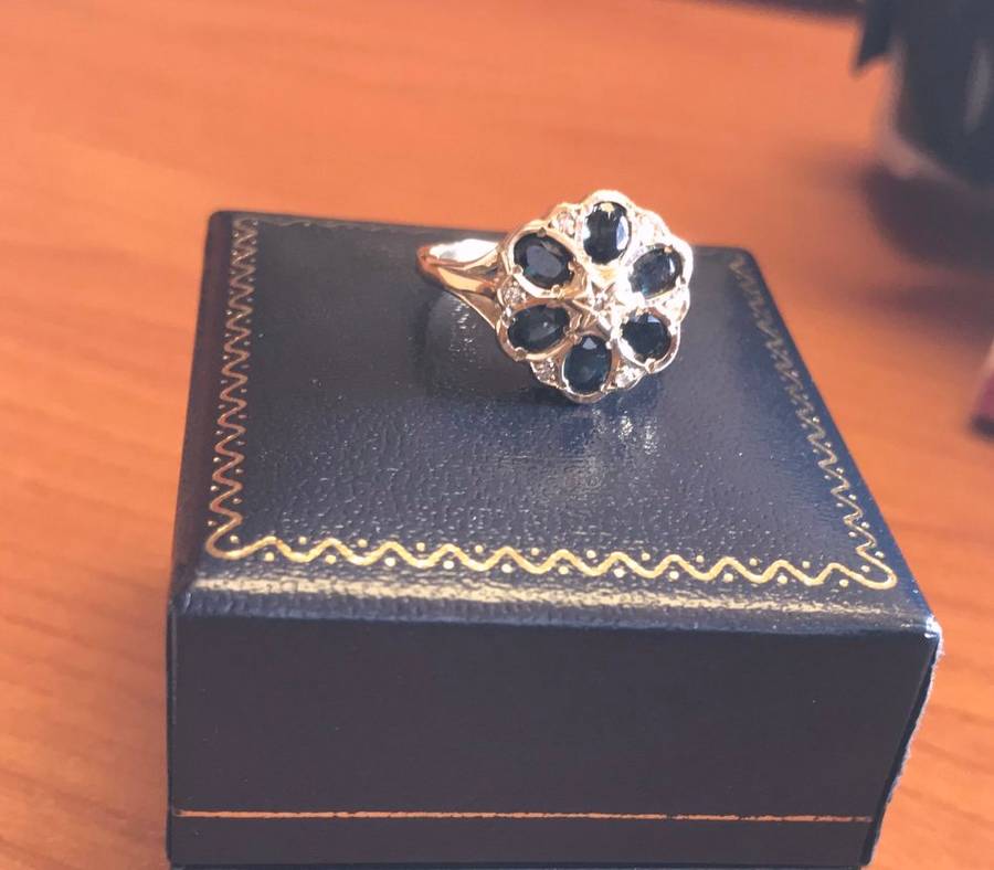 Unusual Vintage Sapphire and Diamond ring 9ct yellow gold.
