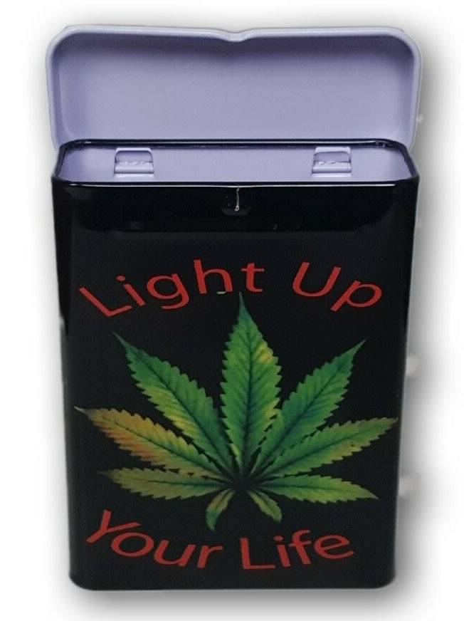 **LAST 2 ON AUCTION**Light UP Your Life Leaf Design Tobacco Cigarette Stash Tin Box***BID PER ITEM**