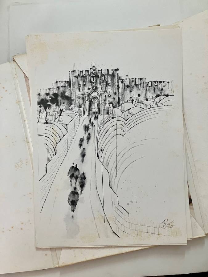 Jerusalem: Paintings and Drawings - Shemuel Katz. Hardcover binder w art prints. 4th Ed. 1984