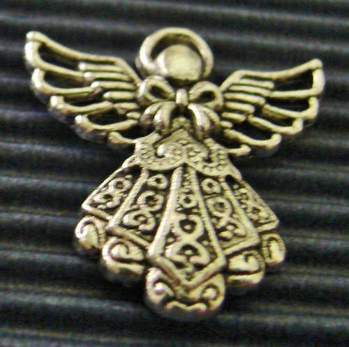 26mm Silvertone Charm, Angel with Filigree Detail