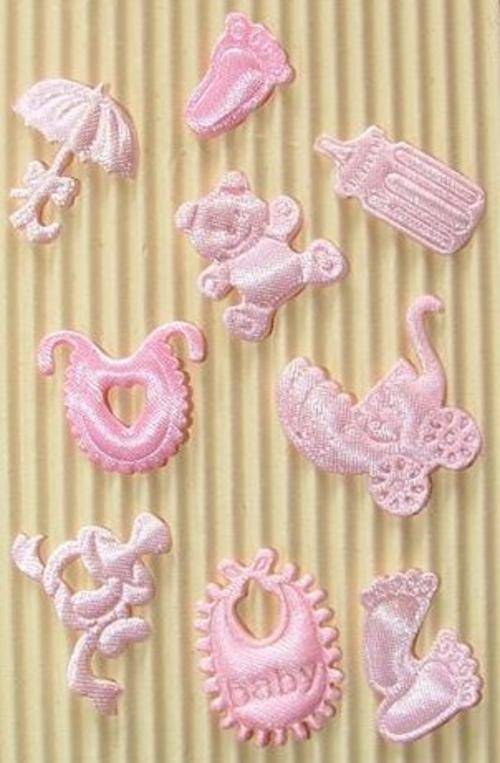 Baby Related Embellishments - Pink Fabric - 10 Pieces