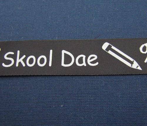 10mm Wide Satin Ribbon with "Skool Dae" Wording & Pictures (Sold by the Meter)