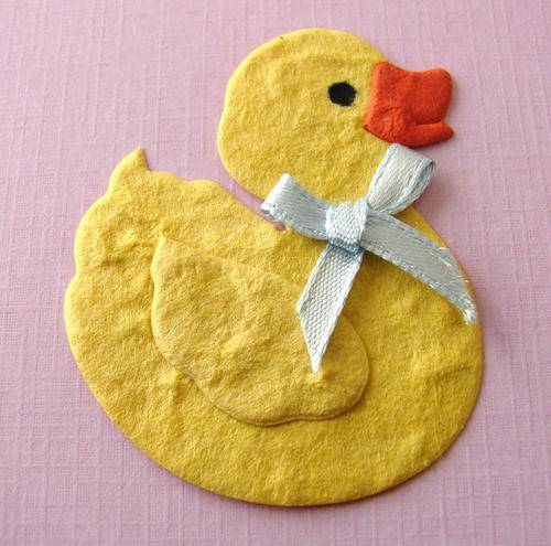 45mm Yellow "Master Duck" Paper Embellishment with Blue Ribbon Bow