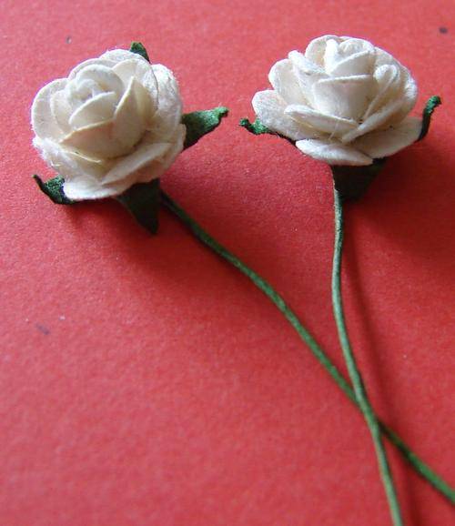 10mm x 50mm Miniature White Paper Rose Embellishments (Sold in Pack of 10 Roses)