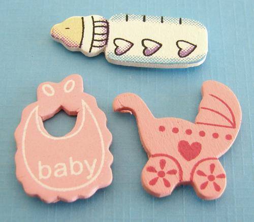 Wood-cut Set of Pink Baby Embellishments (3 Pieces per Set)