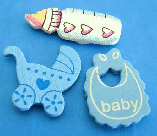 Wood-cut Set of Blue Baby Embellishments (3 Pieces per Set)