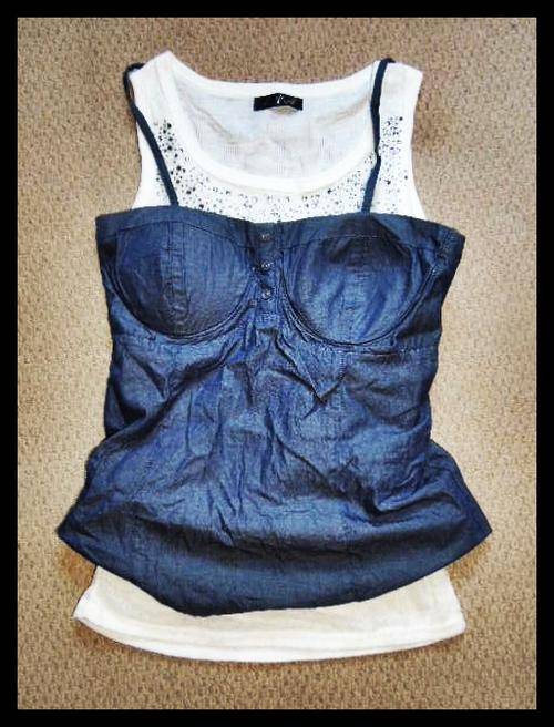 Jean Top and White Diamante Top Combo