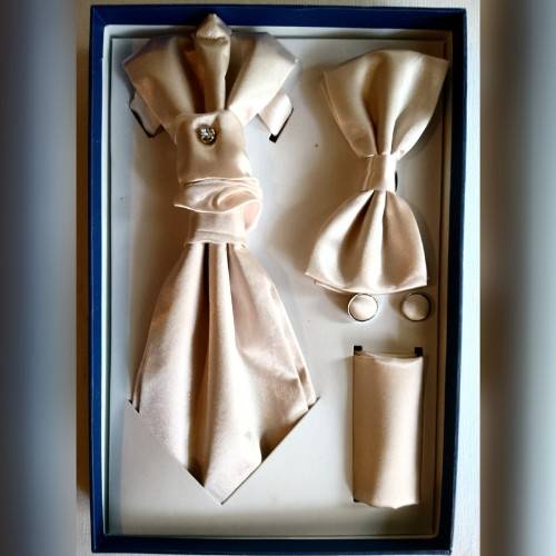 Champagne Cravat Bowtie Cuffs & Hank Set