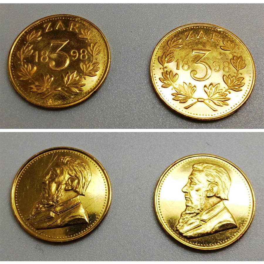 2 x 1898 Sammy Marks Tickey | Jewellers Replica coins | 22ct Gold 4.7g Total