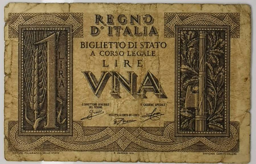 1939 | 1 Lire | Italy | Signatures: Grassi-Porena-Cossu | Vittorio Emanuele III