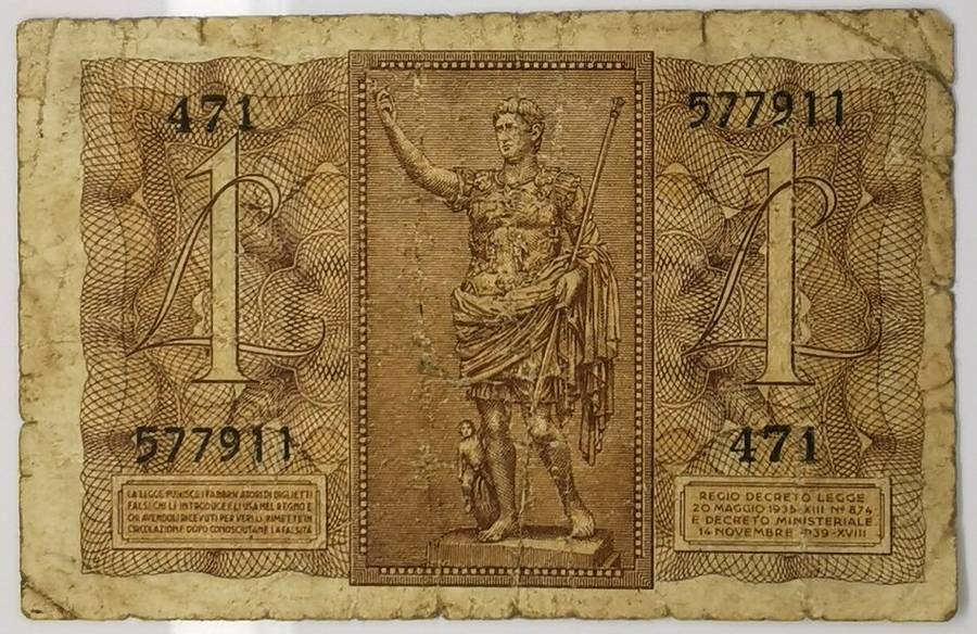 1939 | 1 Lire | Italy | Signatures: Grassi-Porena-Cossu | Vittorio Emanuele III