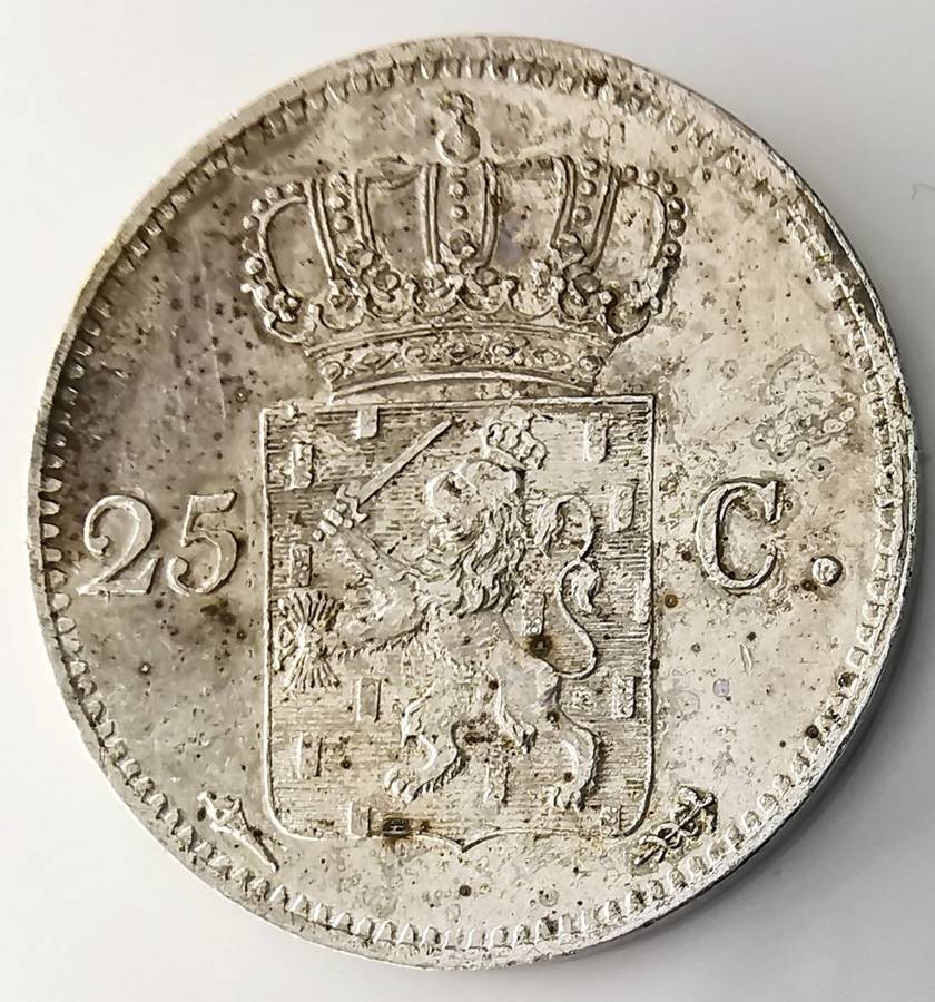 1825 | 25 Cents | Willem I | Netherlands | 196 Year Old Silver (.569) Coin | 21.0mm