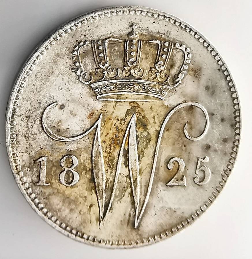 1825 | 25 Cents | Willem I | Netherlands | 196 Year Old Silver (.569) Coin | 21.0mm
