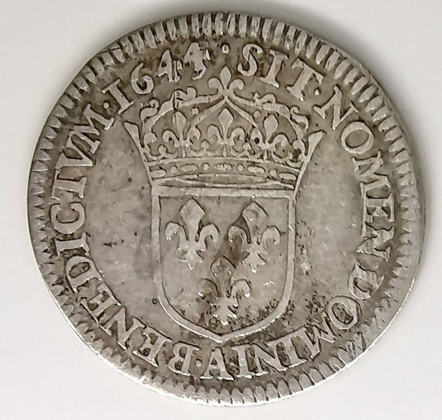 1644 | ¼ Ecu | Louis XIV | France | 377 Year Old, 27 mm Silver (.917) Coin