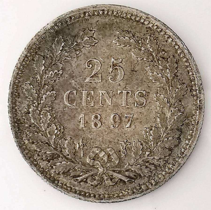 1897 | 25 Cents | Netherlands  | 19 mm Silver (.640) Coin | Wilhelmina