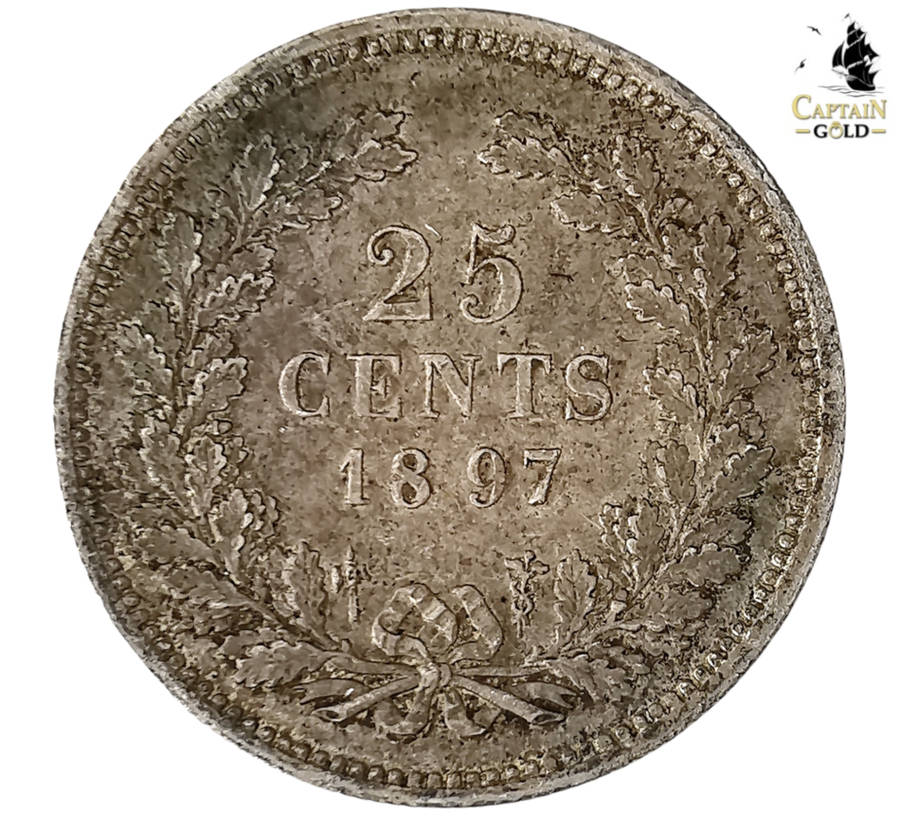 1897 | 25 Cents | Netherlands  | 19 mm Silver (.640) Coin | Wilhelmina
