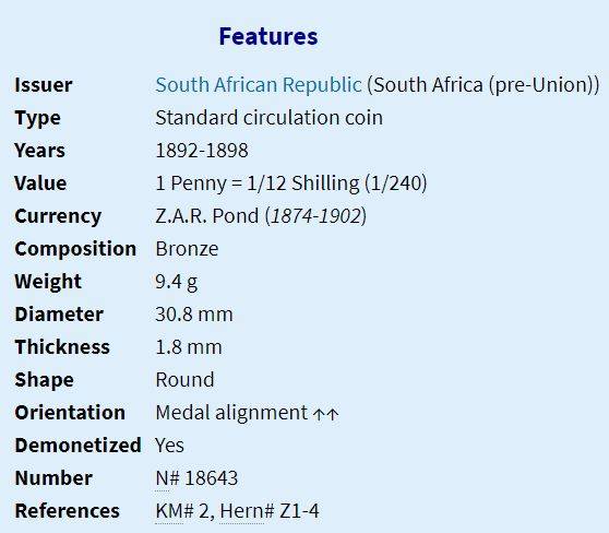 1892 | 1 Penny | Zuid Afrikaansche Republiek | Low Mintage | 30.8 mm Coin | Berlin Mint