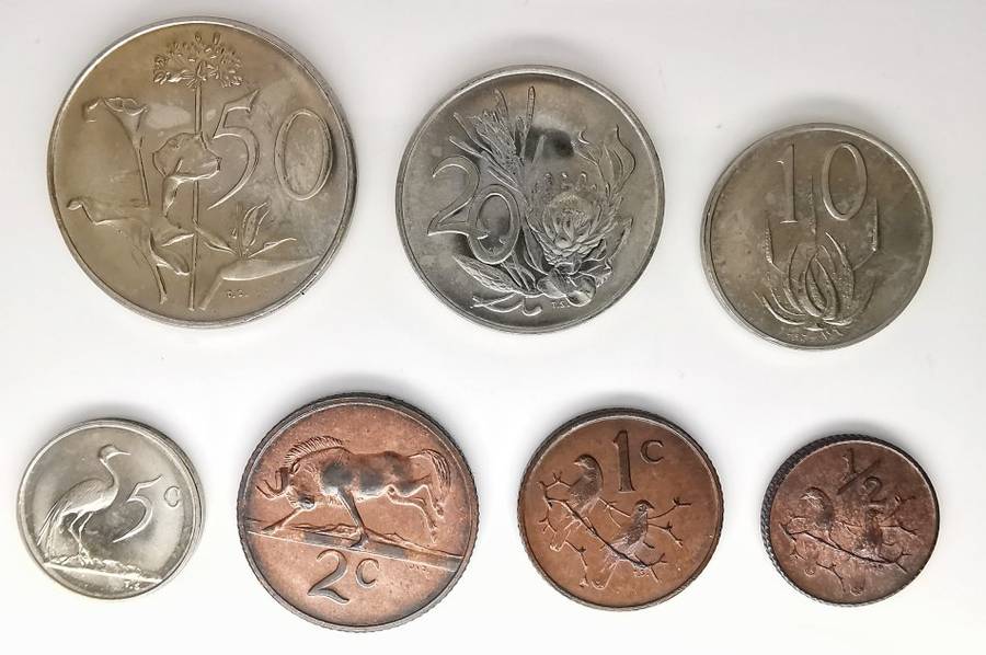 1972 UNC Set | 50c, 20c, 10c, 5c, 2c,1c & 1/2c | South Africa | Afrikaans & English Legend | No Box