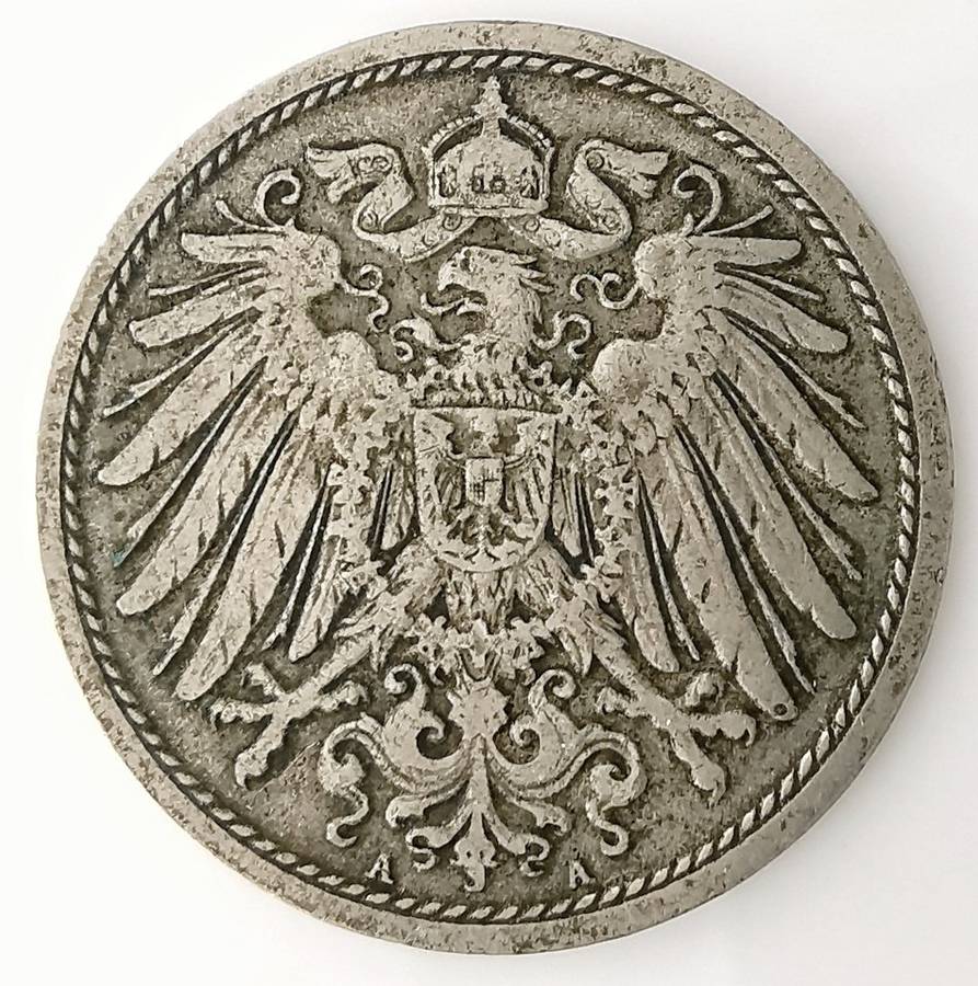 1905 | A | 10 Pfennig | Germany | 21 mm Coin | Wilhelm II | Type 2 | Small Shield