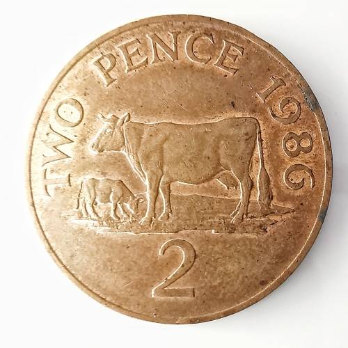1986 | 2 Pence | Elizabeth II | 3rd Portrait | Guernsey | 25.91 mm Coin