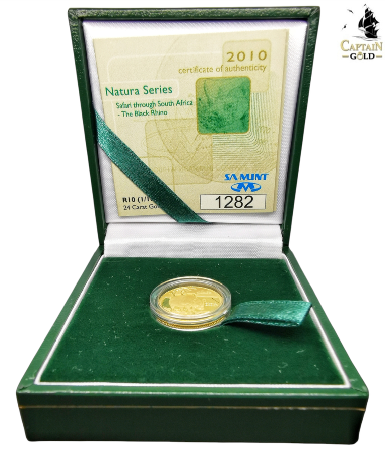 2010 | 1/10 oz | R10 | 24 Carat Gold | SA MINT | The Black Rhino | Natura Series | Lowest On BOB