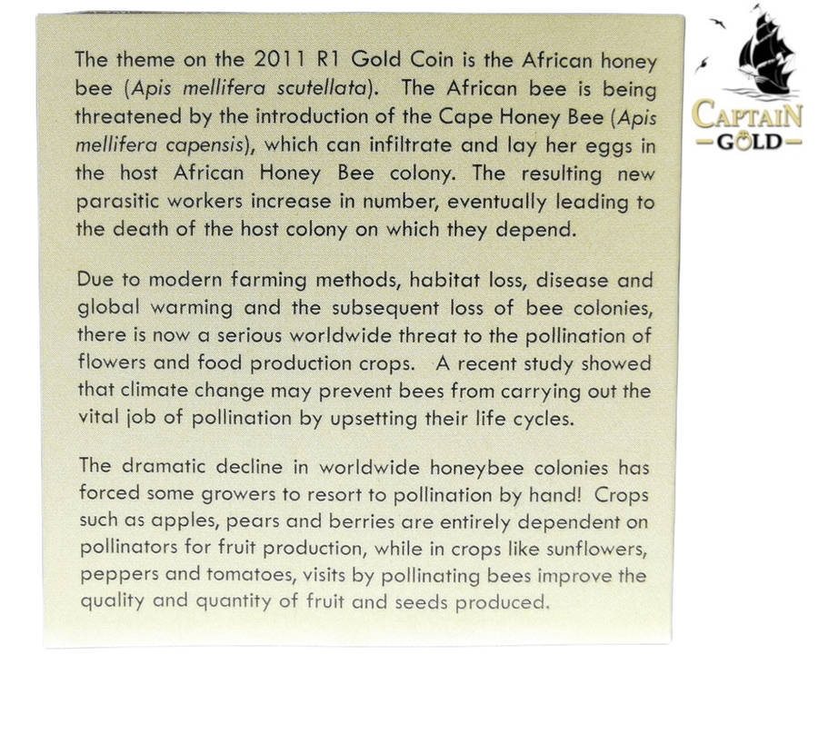 2011 | 1/10 oz | R1 | 24 Carat Gold | SA MINT | The African Honey Bee