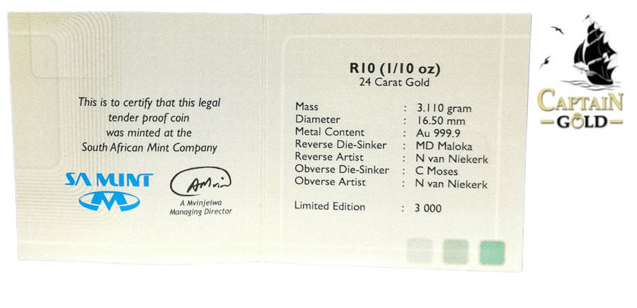 2009 and 2010 | 1/10 oz | 24 Carat Gold | Black And White Rhino Set | Natura Series | SA MINT