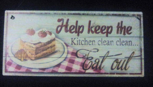 "Help keep the kitchen clean" metal wall sign 28x13cm