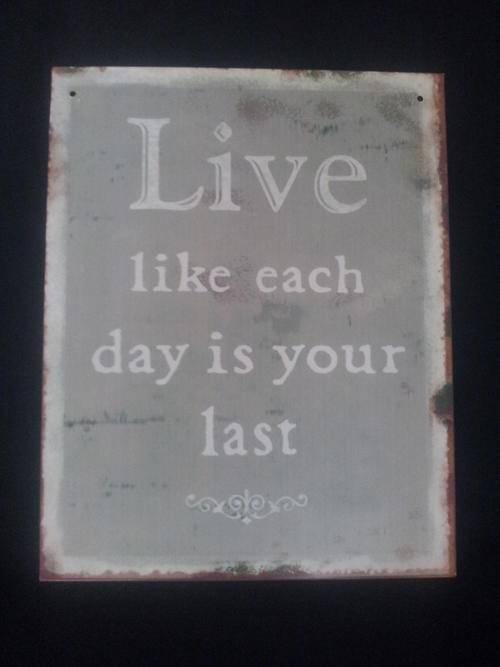 Vintage looking "Live like each day is your last" metal wall sign 19x24cm.
