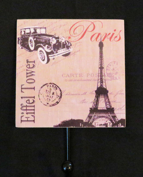 Set of 2 Vintage looking wooden Paris Eiffel Tower wall hooks. 12 x 12cm