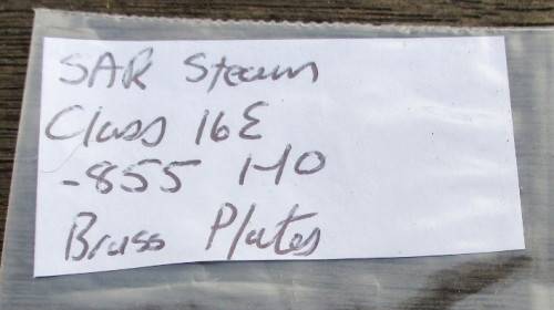 HO SCALE - SAR STEAM LOCO CLASS 16E BRASS PLATES, 855