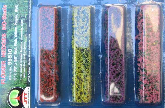 8 X FLOWER HEDGES by JTT in HO SCALE (NEW CARDED)
