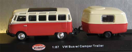 VW BUS WITH CAMPER TRAILER by MODEL POWER in 1/87 SCALE (NEW BOXED)