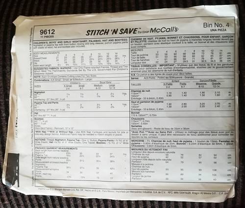 McCalls Pattern 9612 - Easy Stitch and Save - Size Med-Large