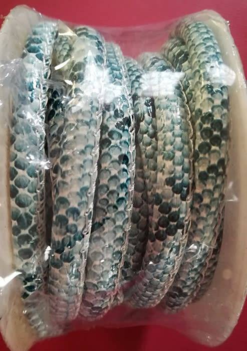 Snakeskin Printed Round Leather 5mm- Turquoise