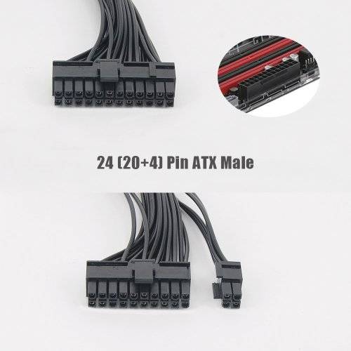 Dual ATX Power Supply Cable, 24 Pin to Dual PSU 24-Pin Adapter Extension Cable(30cm) GPU Mining Rig