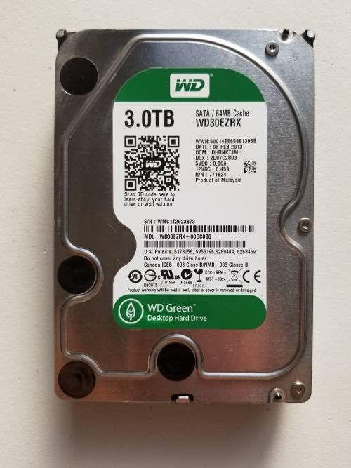 Western Digital Green WD30EZRX 3TB SATA 6Gb/s 64MB Cache 3.5" Internal Hard Drive