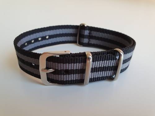 18mm Nato Watch Strap Black/Grey (Bond)